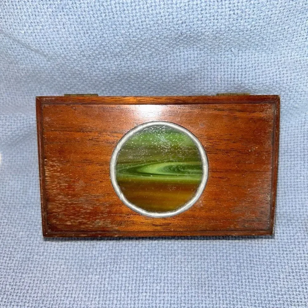 VINTAGE Handmade Hinged Wooden Jewelry Trinket Box